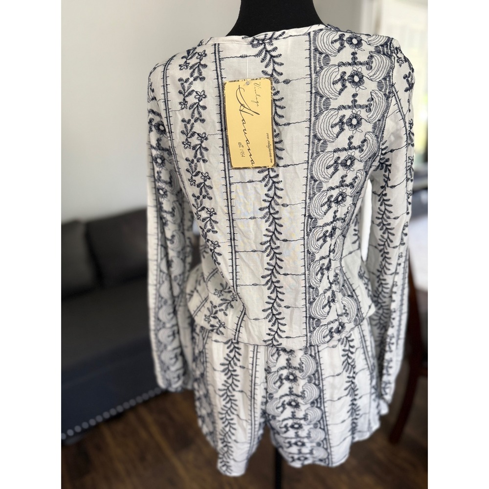NEW Vintage Havana Embroidered Romper Lace Up jumpsuit‎ Boho Chic Size S - Picture 3 of 7